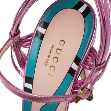 Gucci Metallic Pink Strappy Leather Allie Knot 